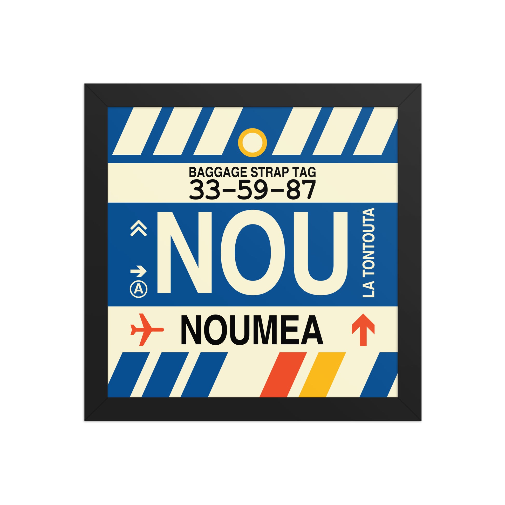 NOU Nouméa Framed Print • Jet Age Baggage Tag Design • YHM Designs - Image 02