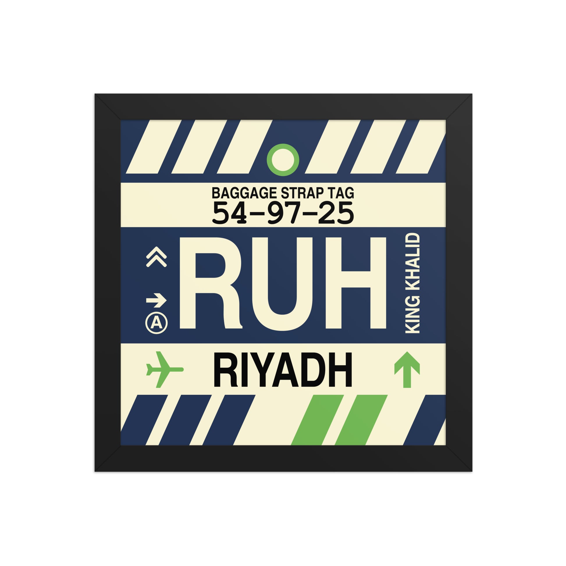 RUH Riyadh Framed Print • Jet Age Baggage Tag Design • YHM Designs - Image 02