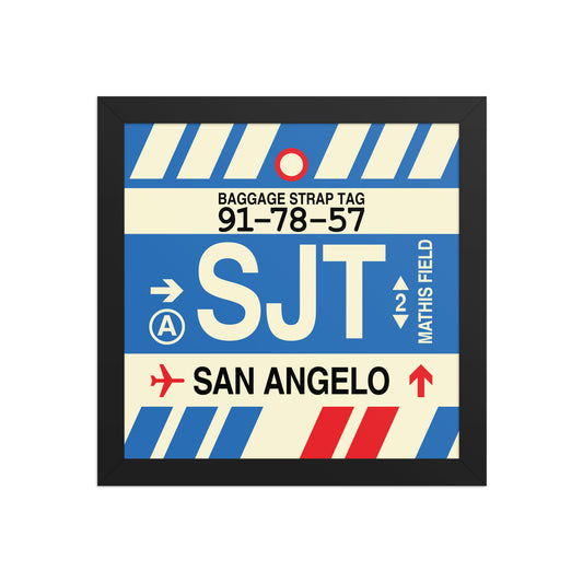 SJT San Angelo Framed Print • Jet Age Baggage Tag Design • YHM Designs - Image 02