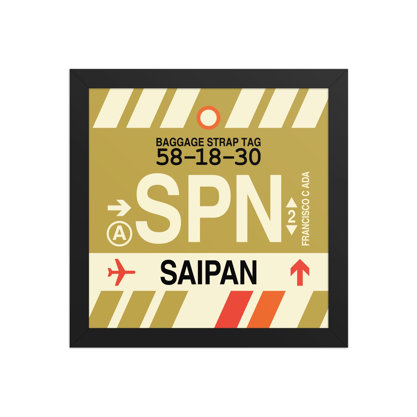 SPN Saipan Framed Print • Jet Age Baggage Tag Design • YHM Designs - Image 02