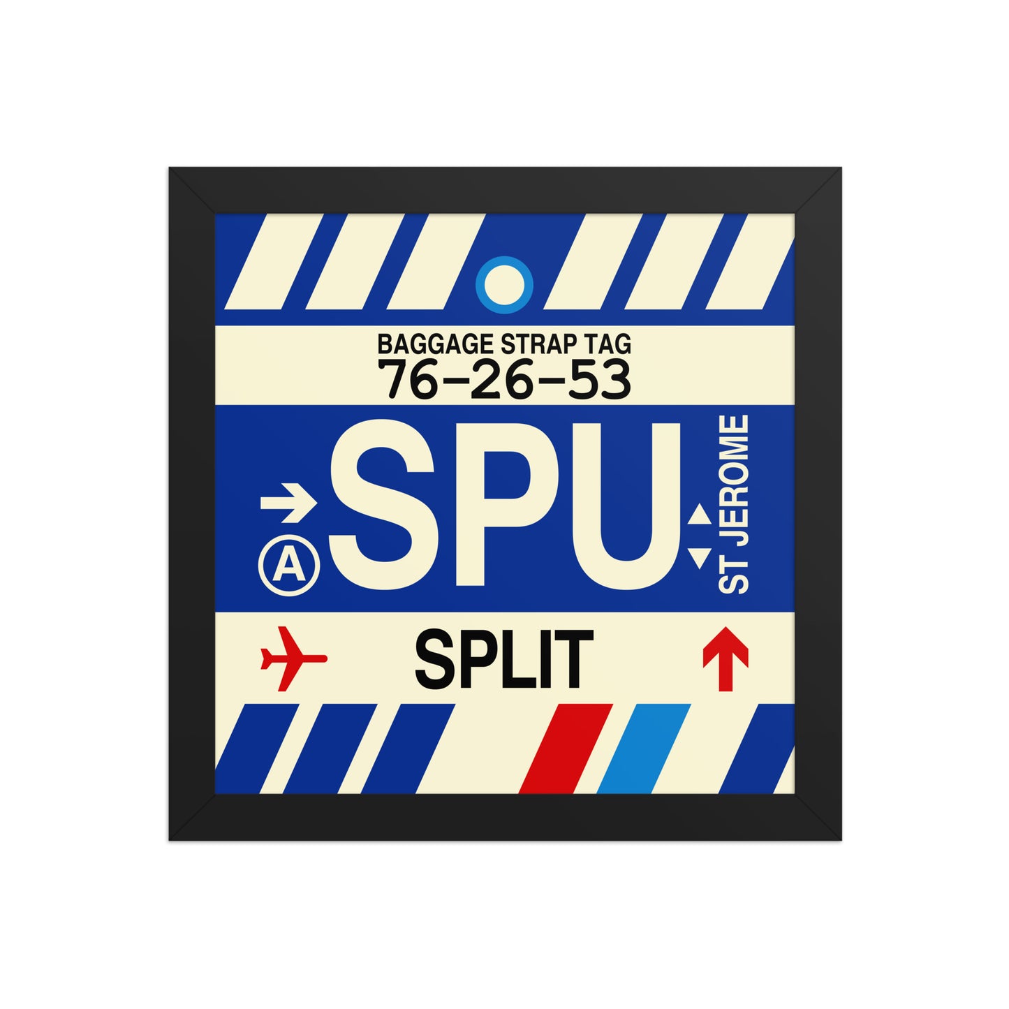 SPU Split Framed Print • Jet Age Baggage Tag Design • YHM Designs - Image 02