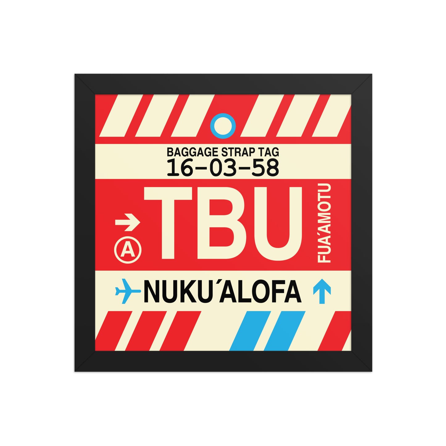 TBU Nuku'alofa Framed Print • Jet Age Baggage Tag Design • YHM Designs - Image 02