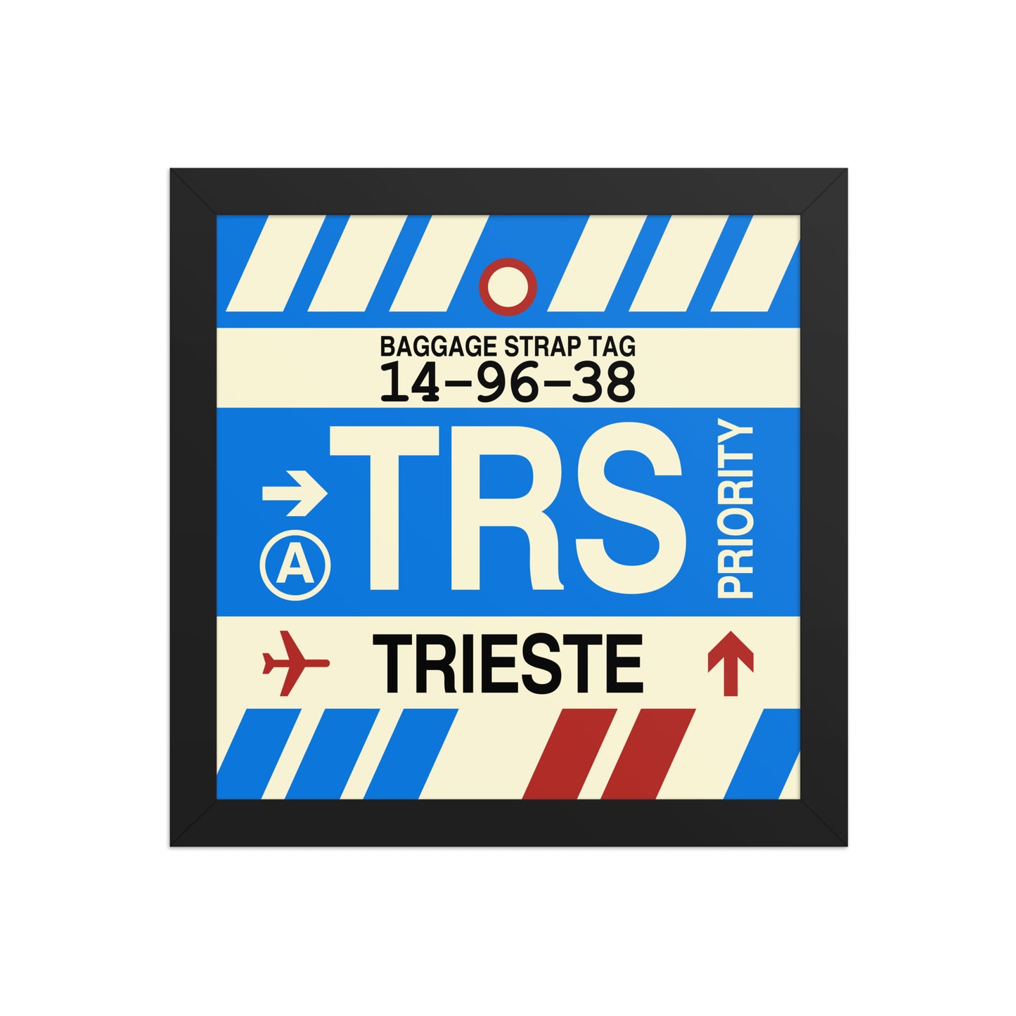 TRS Trieste Framed Print • Jet Age Baggage Tag Design • YHM Designs - Image 02
