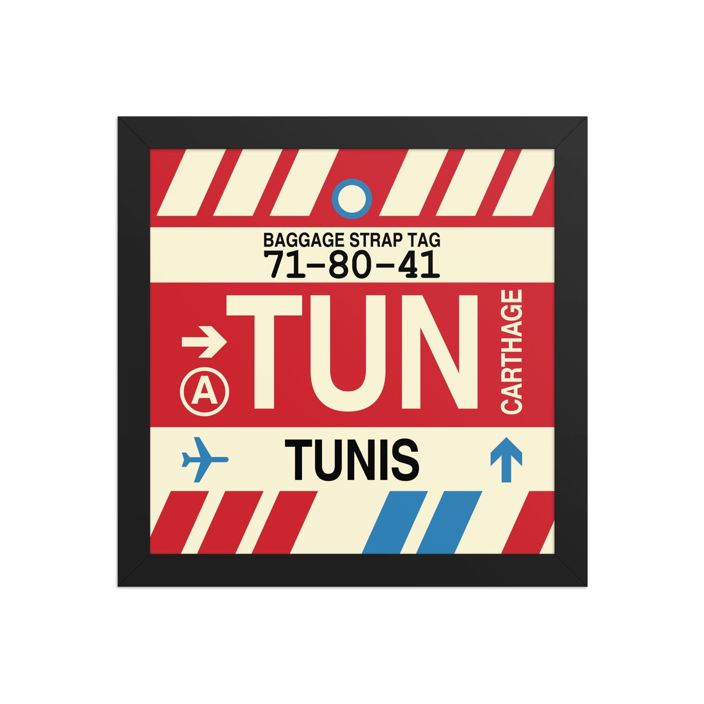 TUN Tunis Framed Print • Jet Age Baggage Tag Design • YHM Designs - Image 02