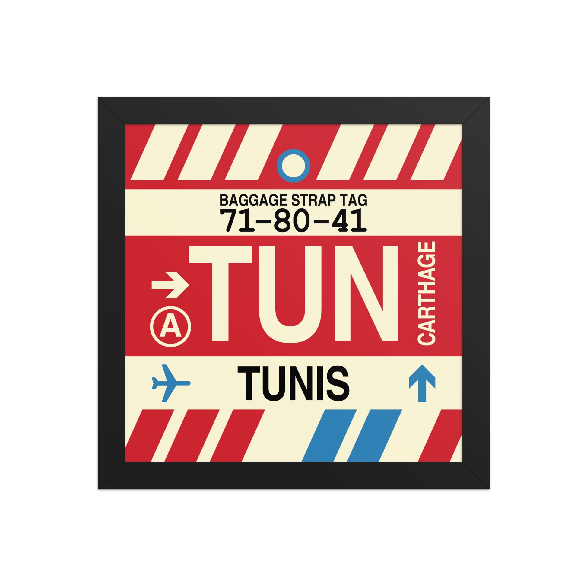 TUN Tunis Framed Print • Jet Age Baggage Tag Design • YHM Designs - Image 02