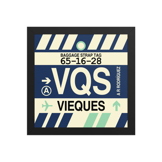 VQS Vieques Framed Print • Jet Age Baggage Tag Design • YHM Designs - Image 02