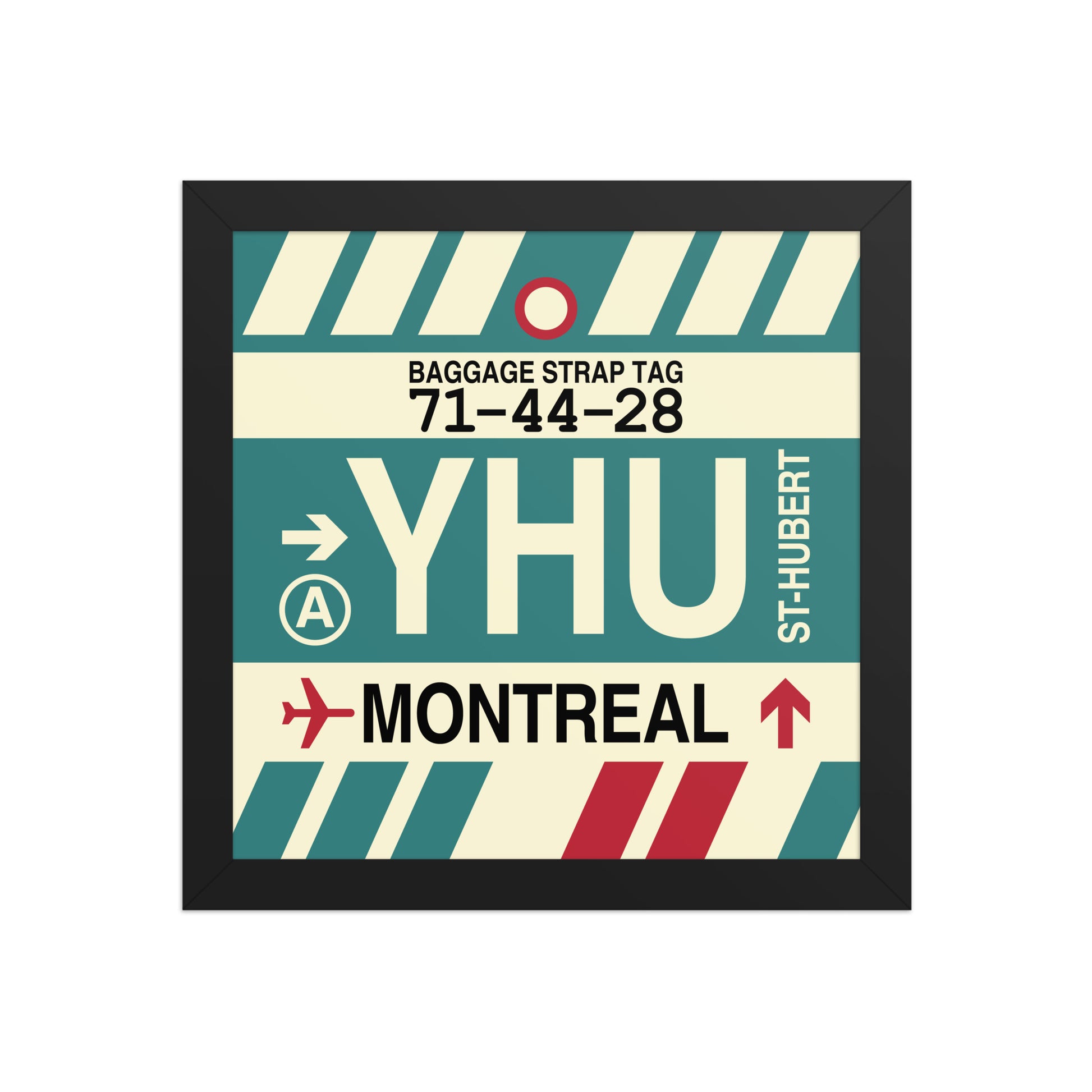YHU Montreal Framed Print • Jet Age Baggage Tag Design • YHM Designs - Image 02