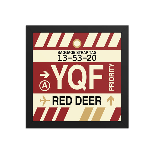 YQF Red Deer Framed Print • Jet Age Baggage Tag Design • YHM Designs - Image 02