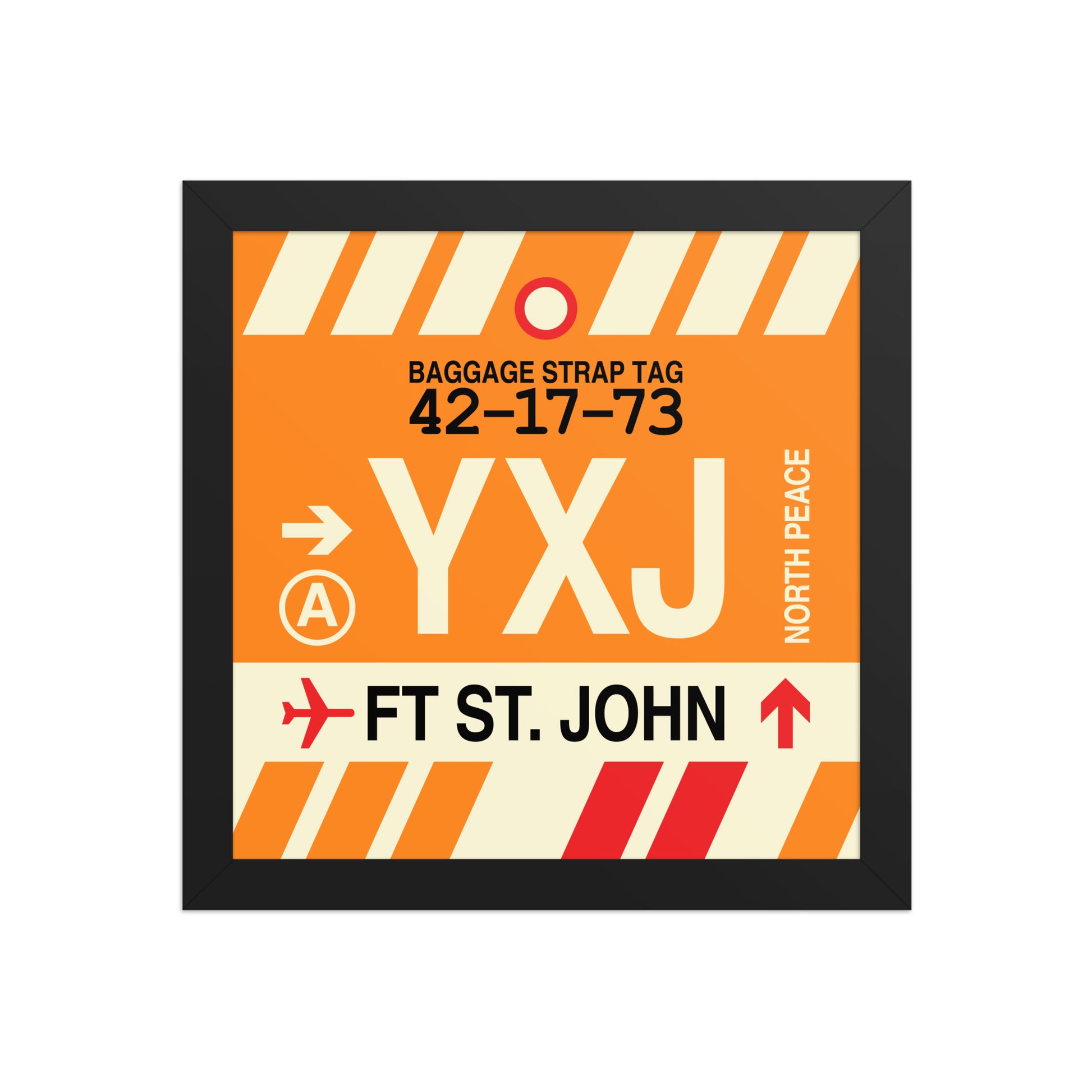 YXJ Fort St. John Framed Print • Jet Age Baggage Tag Design • YHM Designs - Image 02