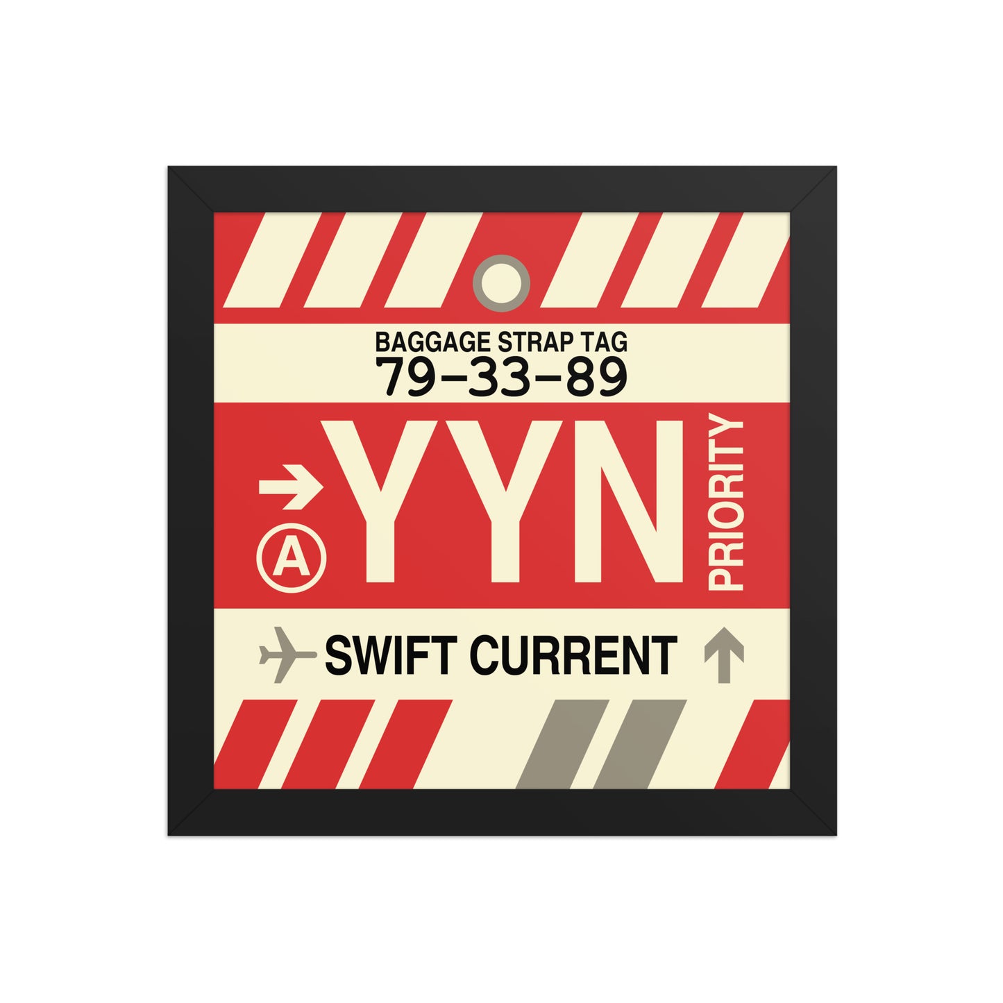 YYN Swift Current Framed Print • Jet Age Baggage Tag Design • YHM Designs - Image 02