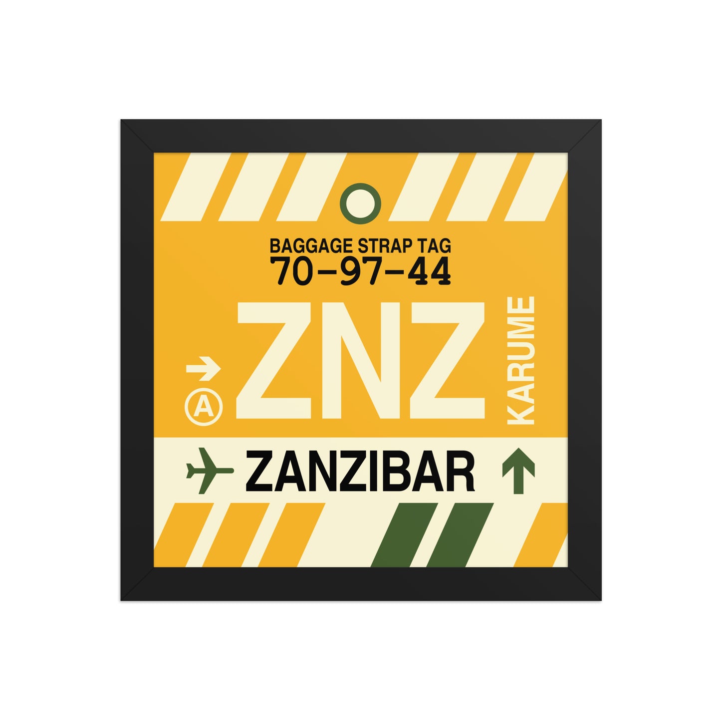 ZNZ Zanzibar Framed Print • Jet Age Baggage Tag Design • YHM Designs - Image 02