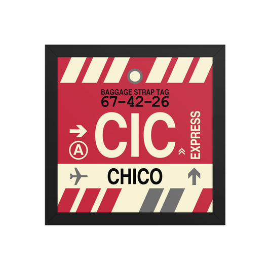 CIC Chico Framed Print • Jet Age Baggage Tag Design • YHM Designs - Image 02