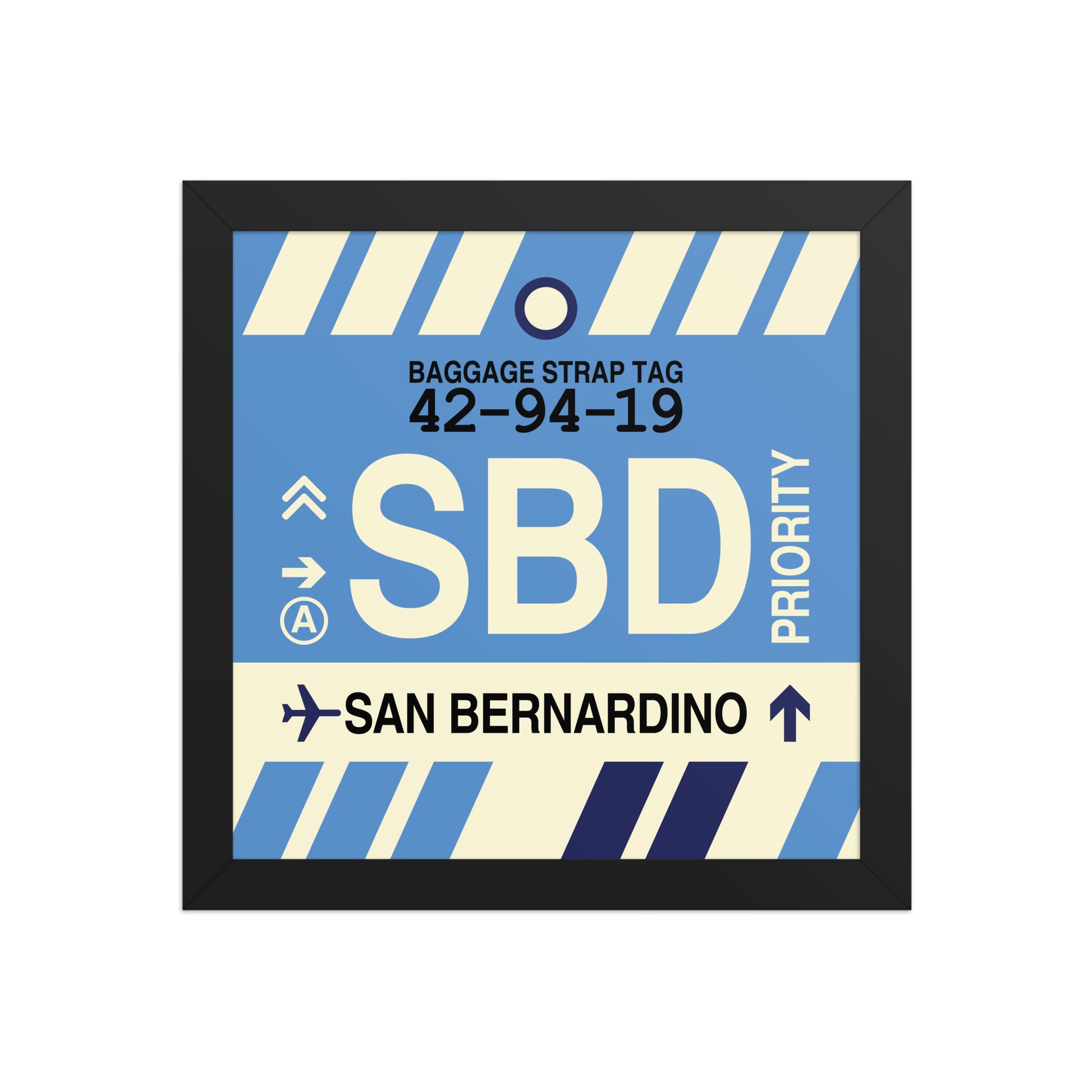 SBD San Bernardino Framed Print • Jet Age Baggage Tag Design • YHM Designs - Image 02