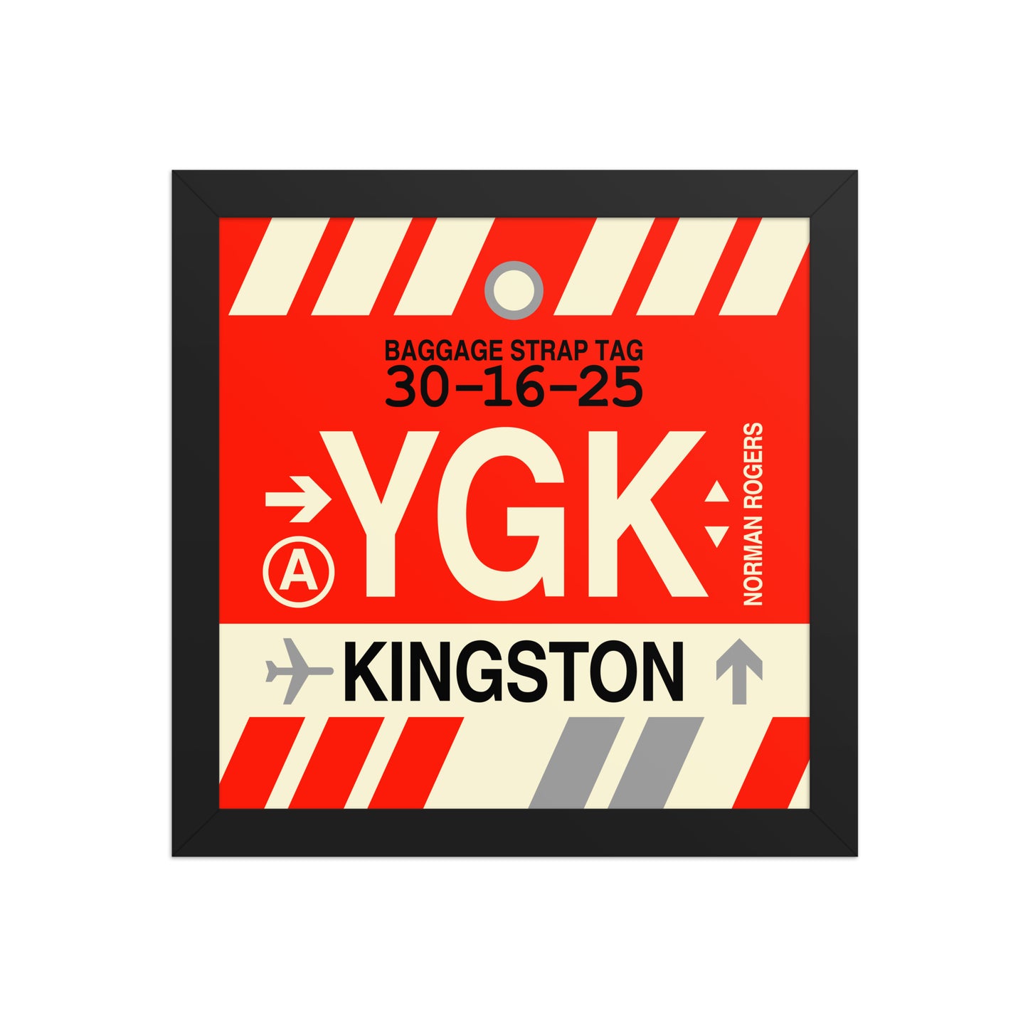 YGK Kingston Framed Print • Jet Age Baggage Tag Design • YHM Designs - Image 01