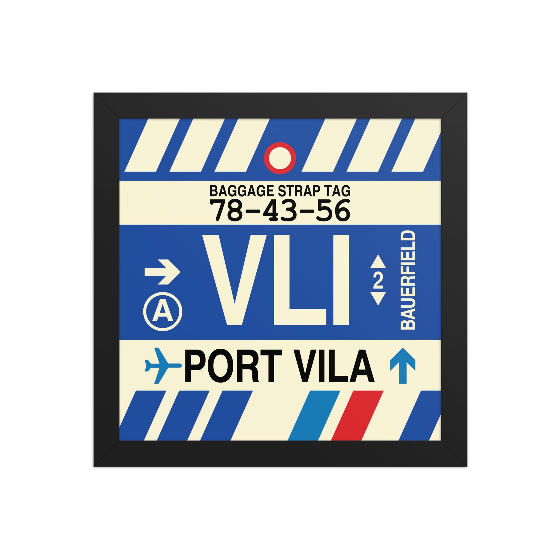 VLI Port Vila Framed Print • Jet Age Baggage Tag Design • YHM Designs - Image 02