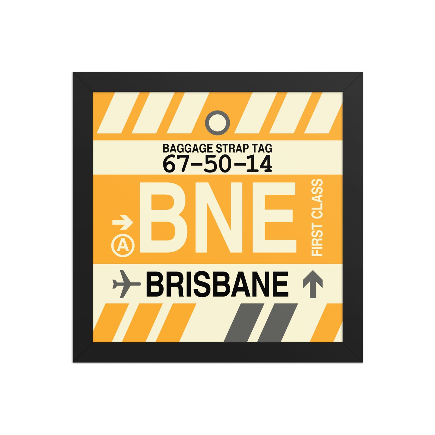 BNE Brisbane Framed Print • Jet Age Baggage Tag Design • YHM Designs - Image 01