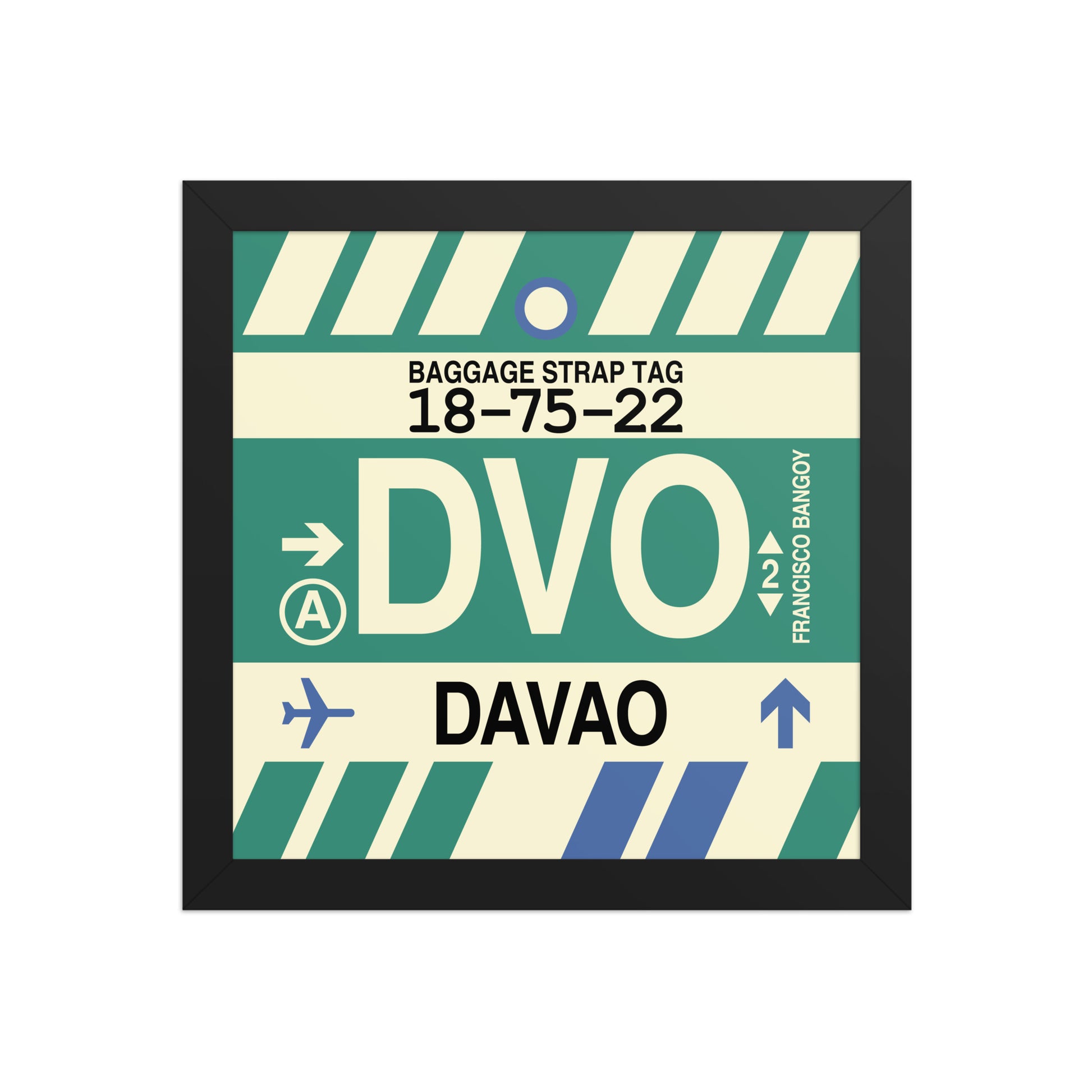 DVO Davao Framed Print • Jet Age Baggage Tag Design • YHM Designs - Image 02