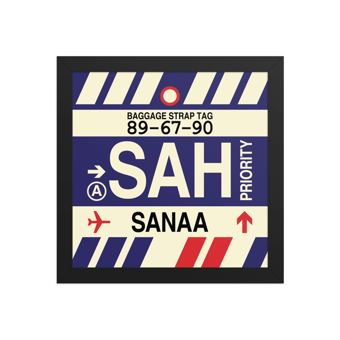 SAH Sanaa Framed Print • Jet Age Baggage Tag Design • YHM Designs - Image 02