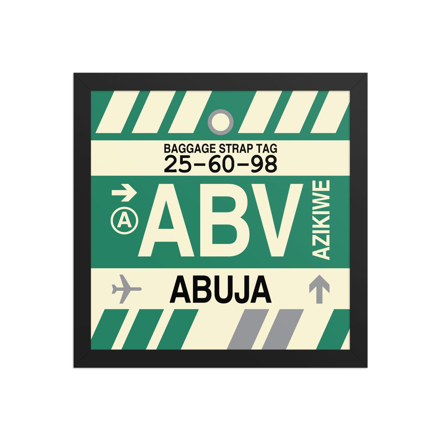 ABV Abuja Framed Print • Jet Age Baggage Tag Design • YHM Designs - Image 03