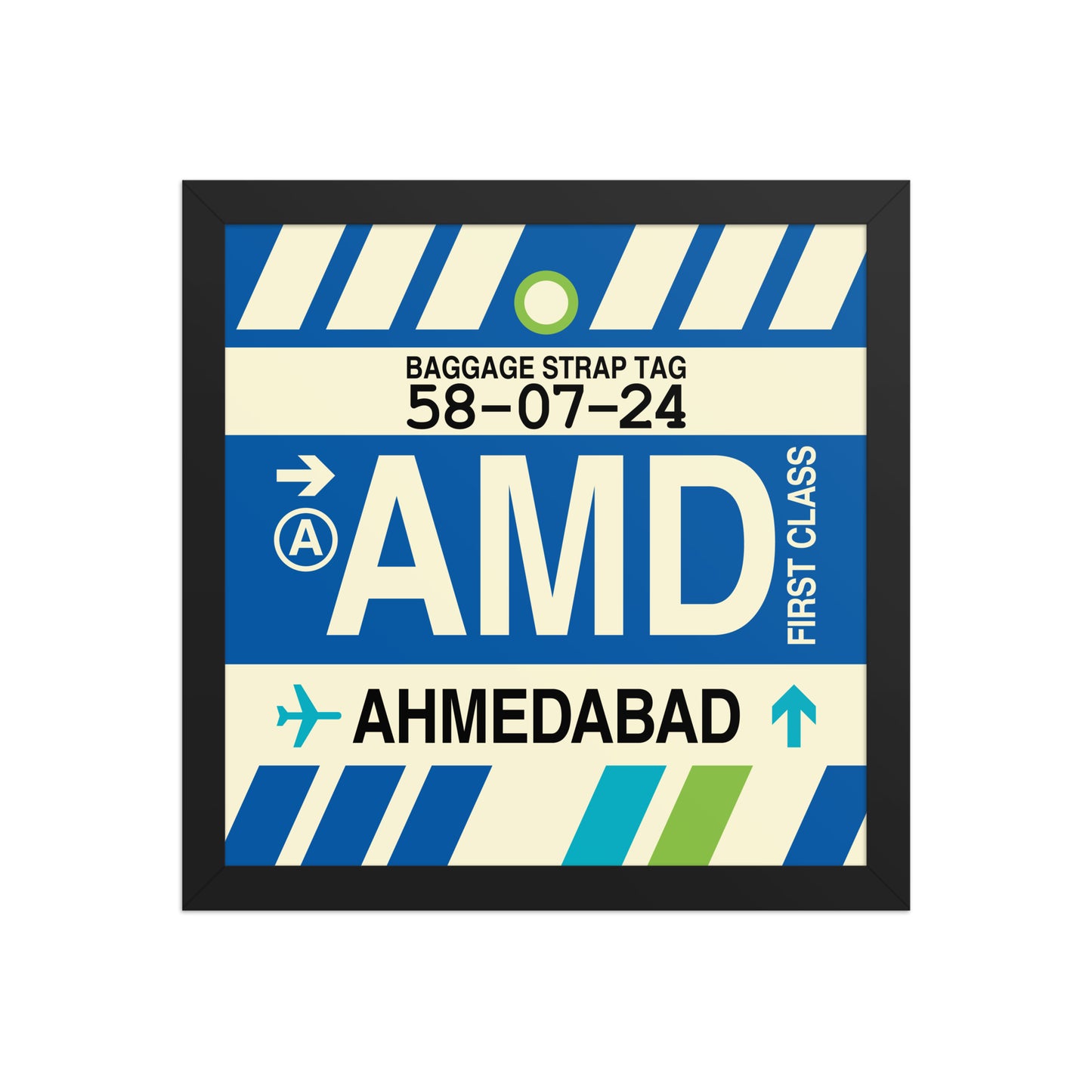 AMD Ahmedabad Framed Print • Jet Age Baggage Tag Design • YHM Designs - Image 03