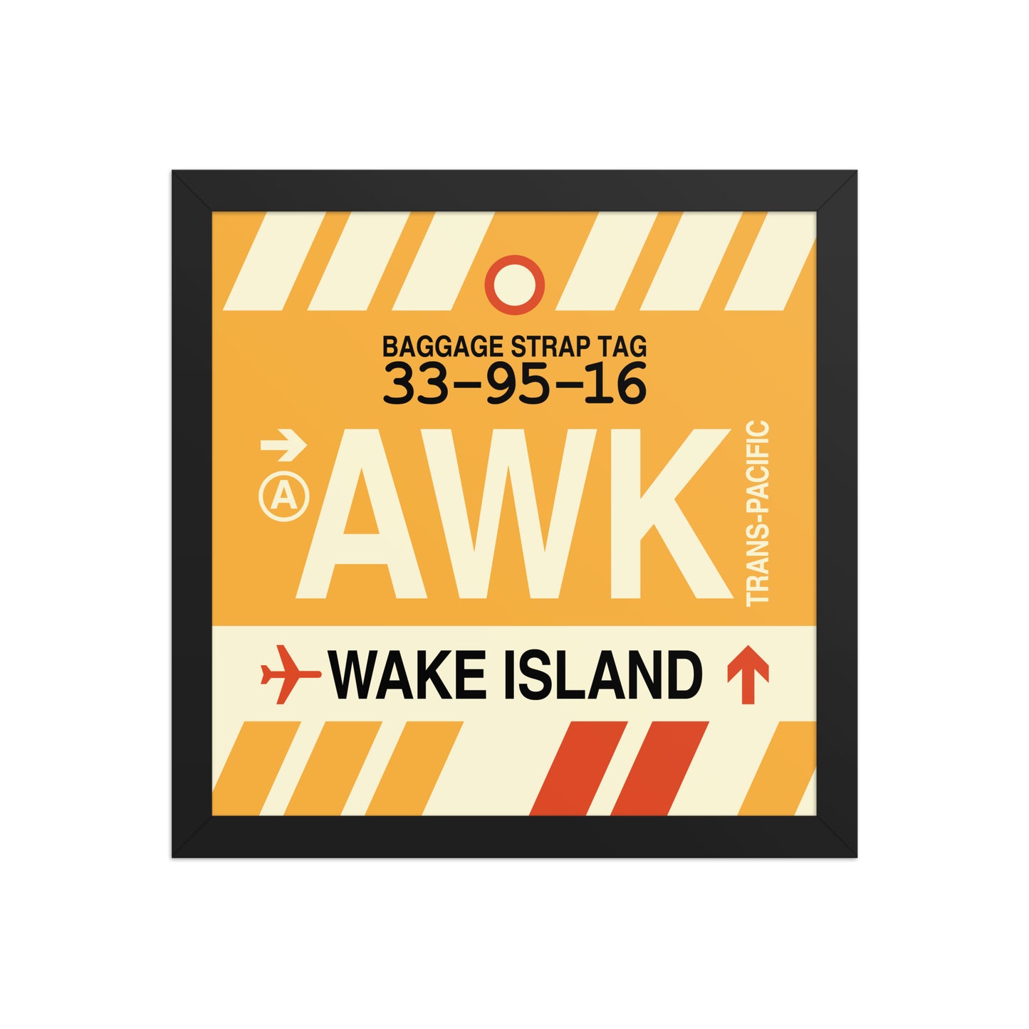 AWK Wake Island Framed Print • Jet Age Baggage Tag Design • YHM Designs - Image 03