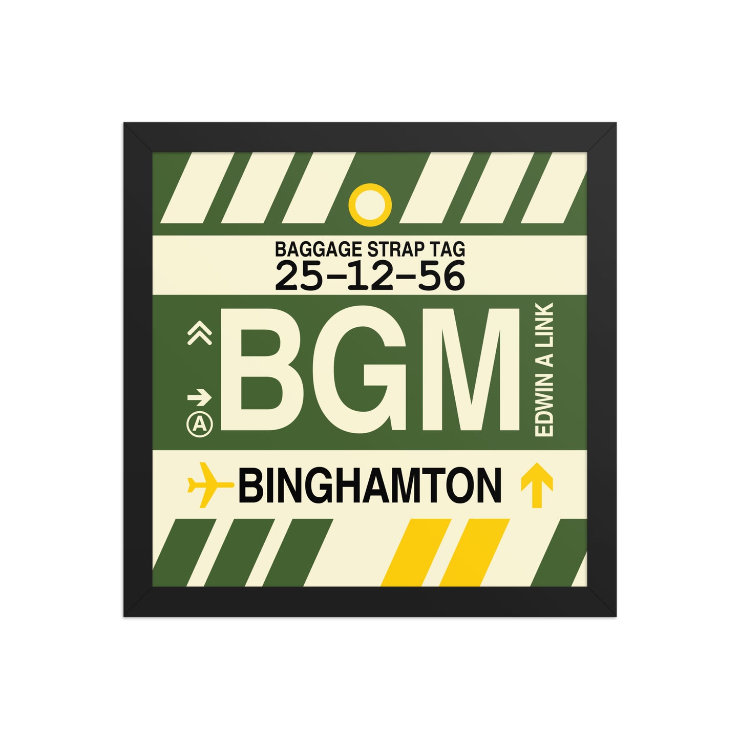 BGM Binghamton Framed Print • Jet Age Baggage Tag Design • YHM Designs - Image 03