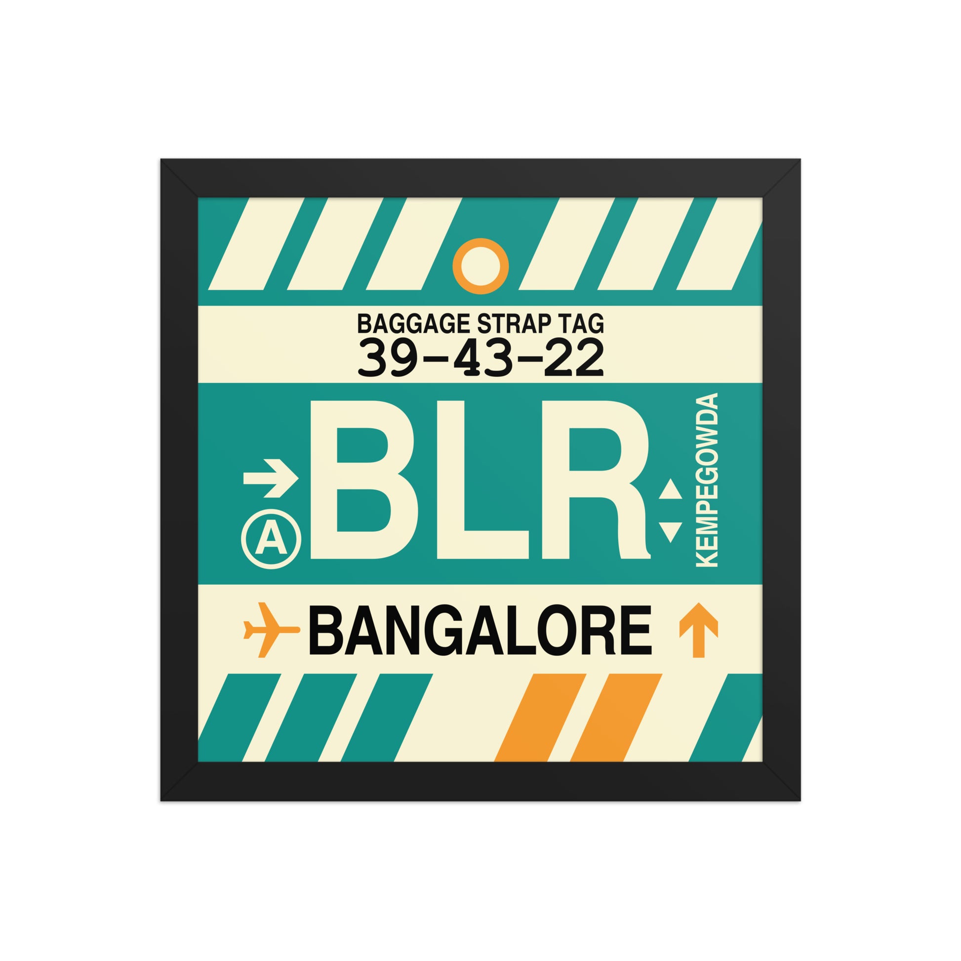 BLR Bangalore Framed Print • Jet Age Baggage Tag Design • YHM Designs - Image 03