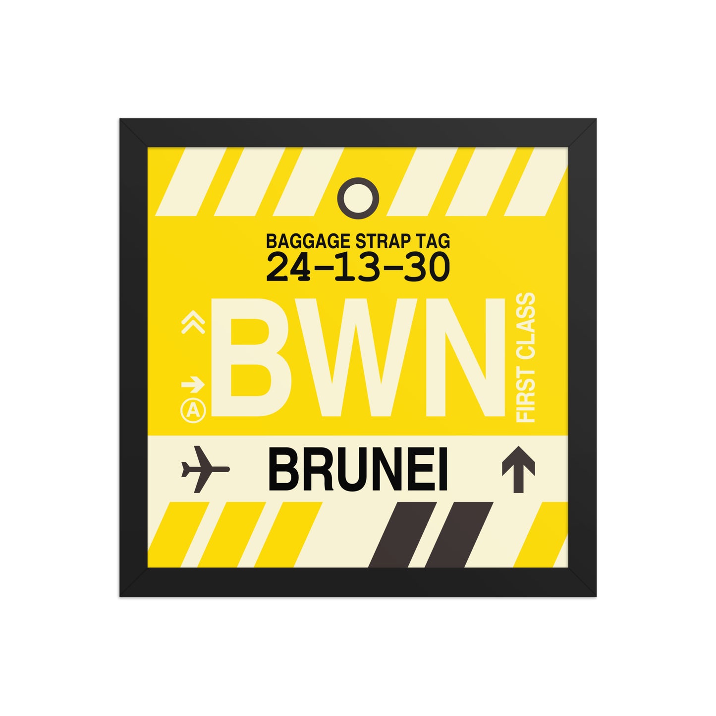 BWN Brunei Framed Print • Jet Age Baggage Tag Design • YHM Designs - Image 03