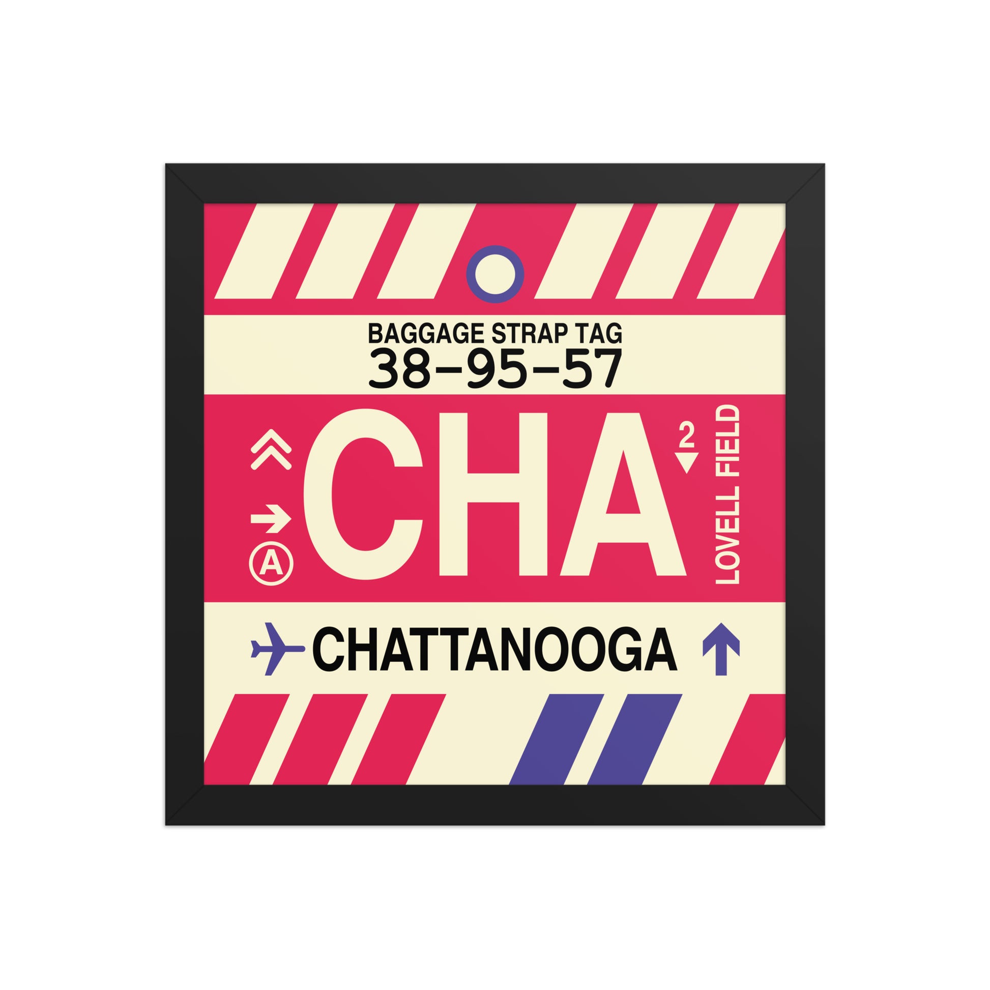 CHA Chattanooga Framed Print • Jet Age Baggage Tag Design • YHM Designs - Image 03