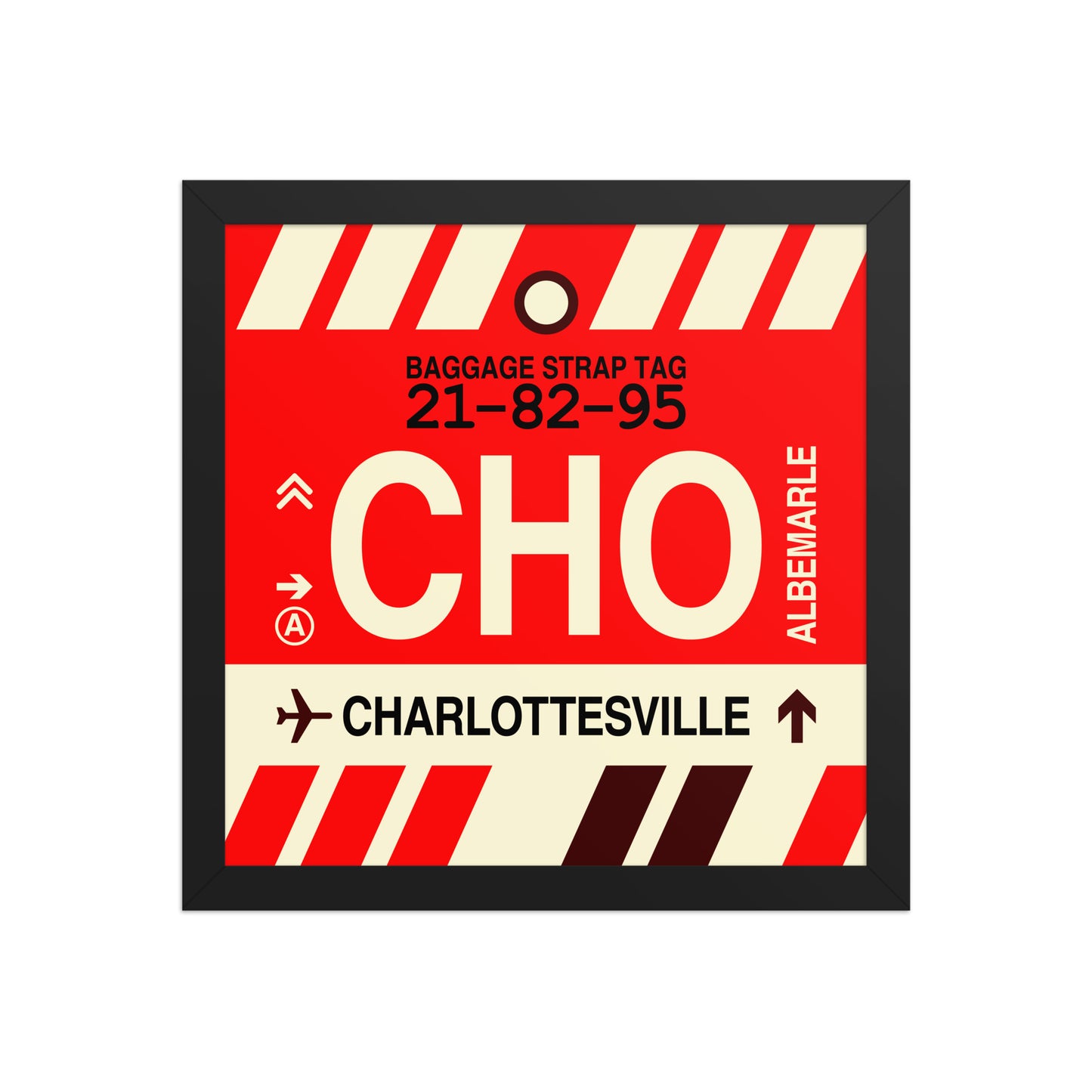 CHO Charlottesville Framed Print • Jet Age Baggage Tag Design • YHM Designs - Image 03