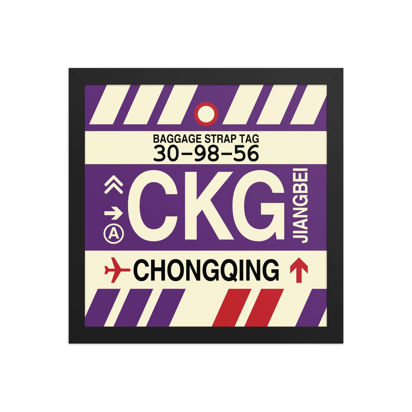 CKG Chongqing Framed Print • Jet Age Baggage Tag Design • YHM Designs - Image 03