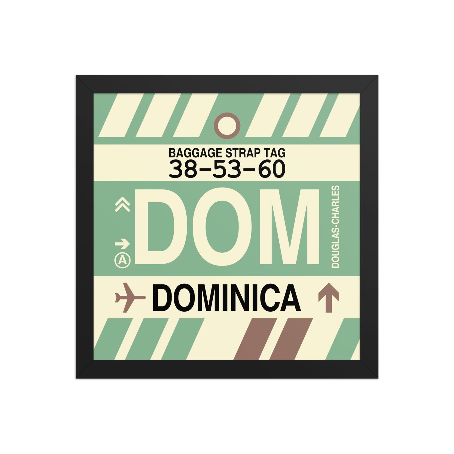 DOM Dominica Framed Print • Jet Age Baggage Tag Design • YHM Designs - Image 03