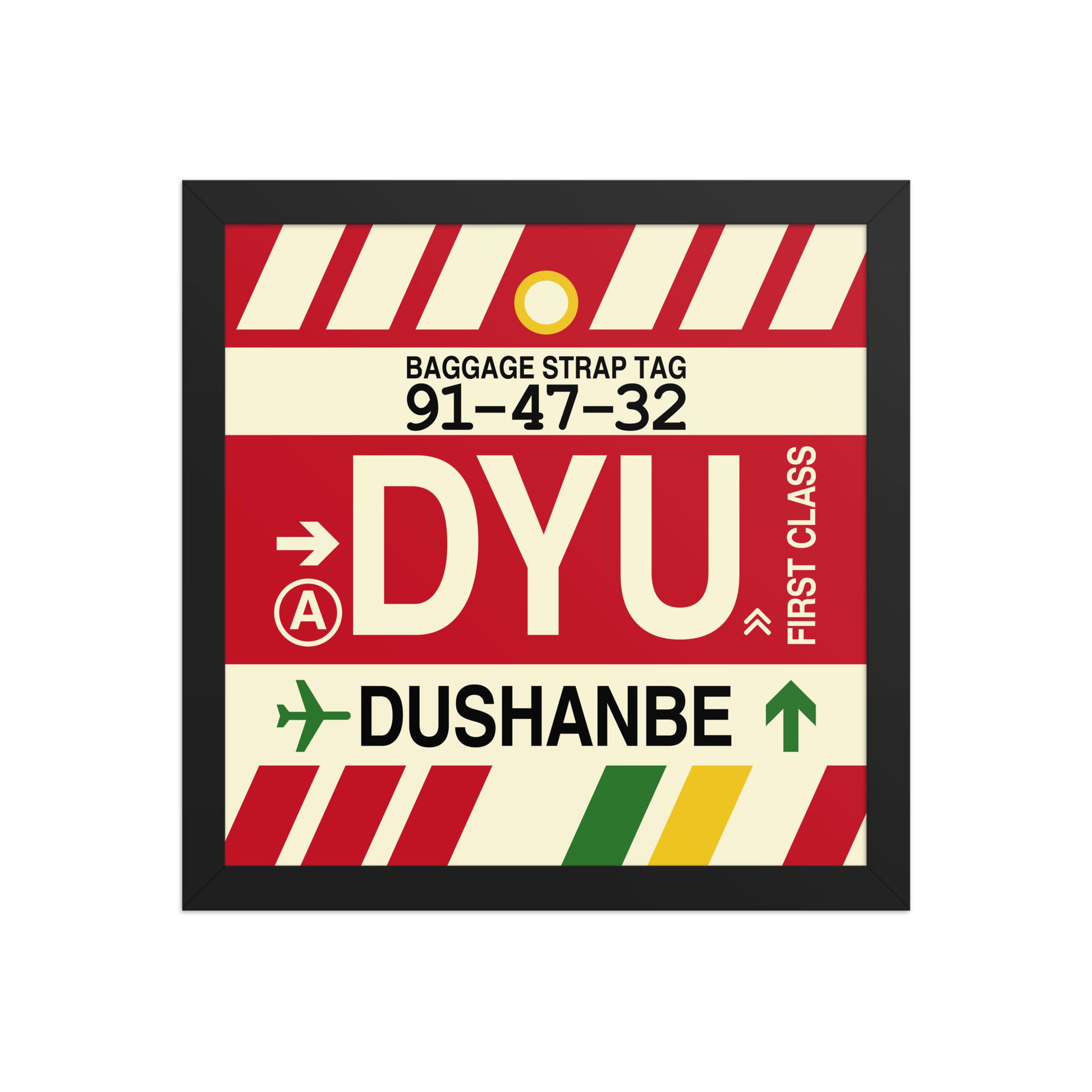 DYU Dushanbe Framed Print • Jet Age Baggage Tag Design • YHM Designs - Image 03