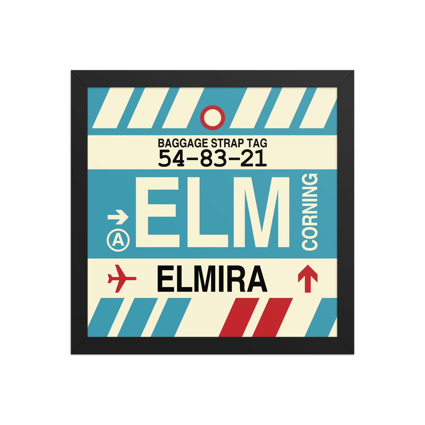 ELM Elmira-Corning Framed Print • Jet Age Baggage Tag Design • YHM Designs - Image 03