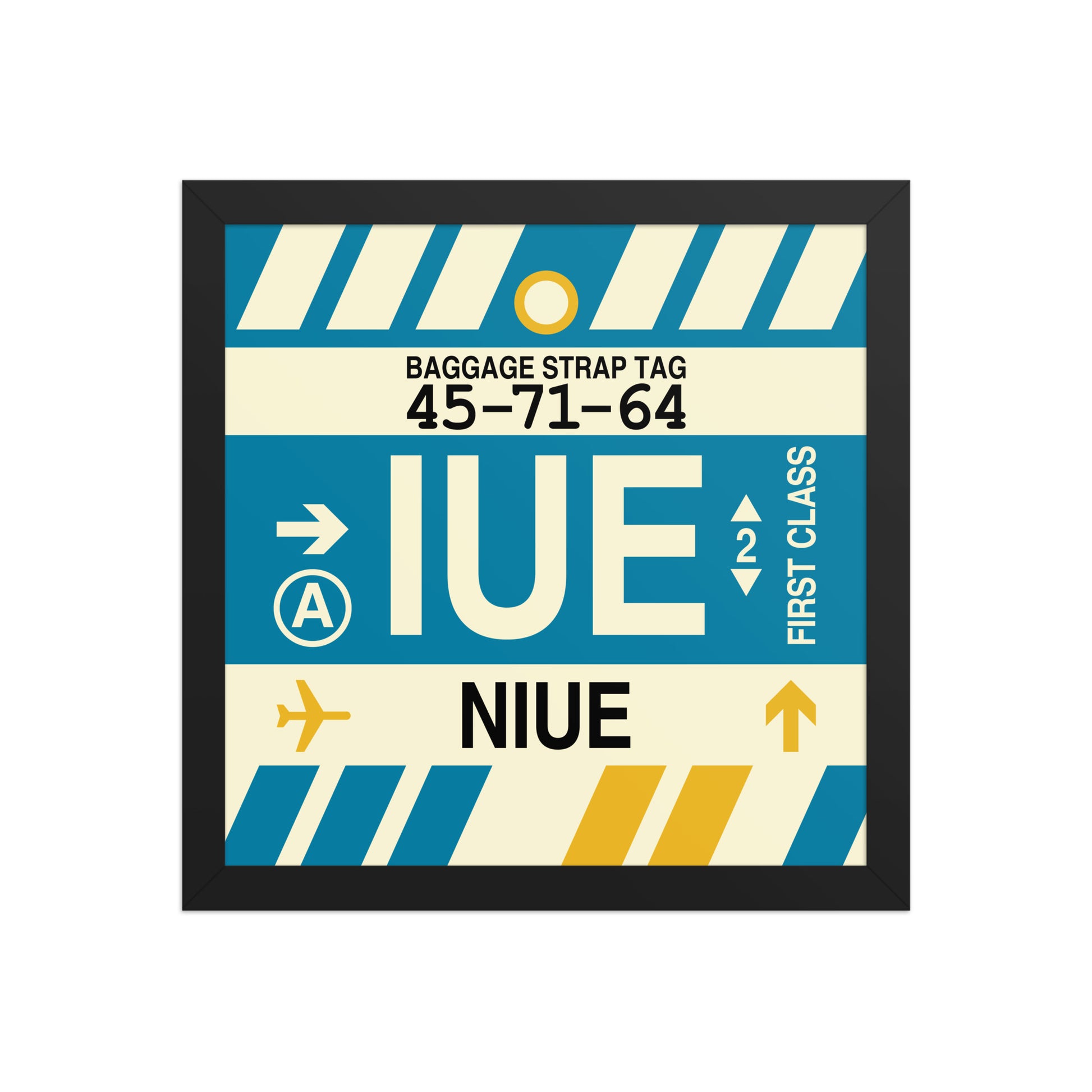 IUE Niue Framed Print • Jet Age Baggage Tag Design • YHM Designs - Image 03