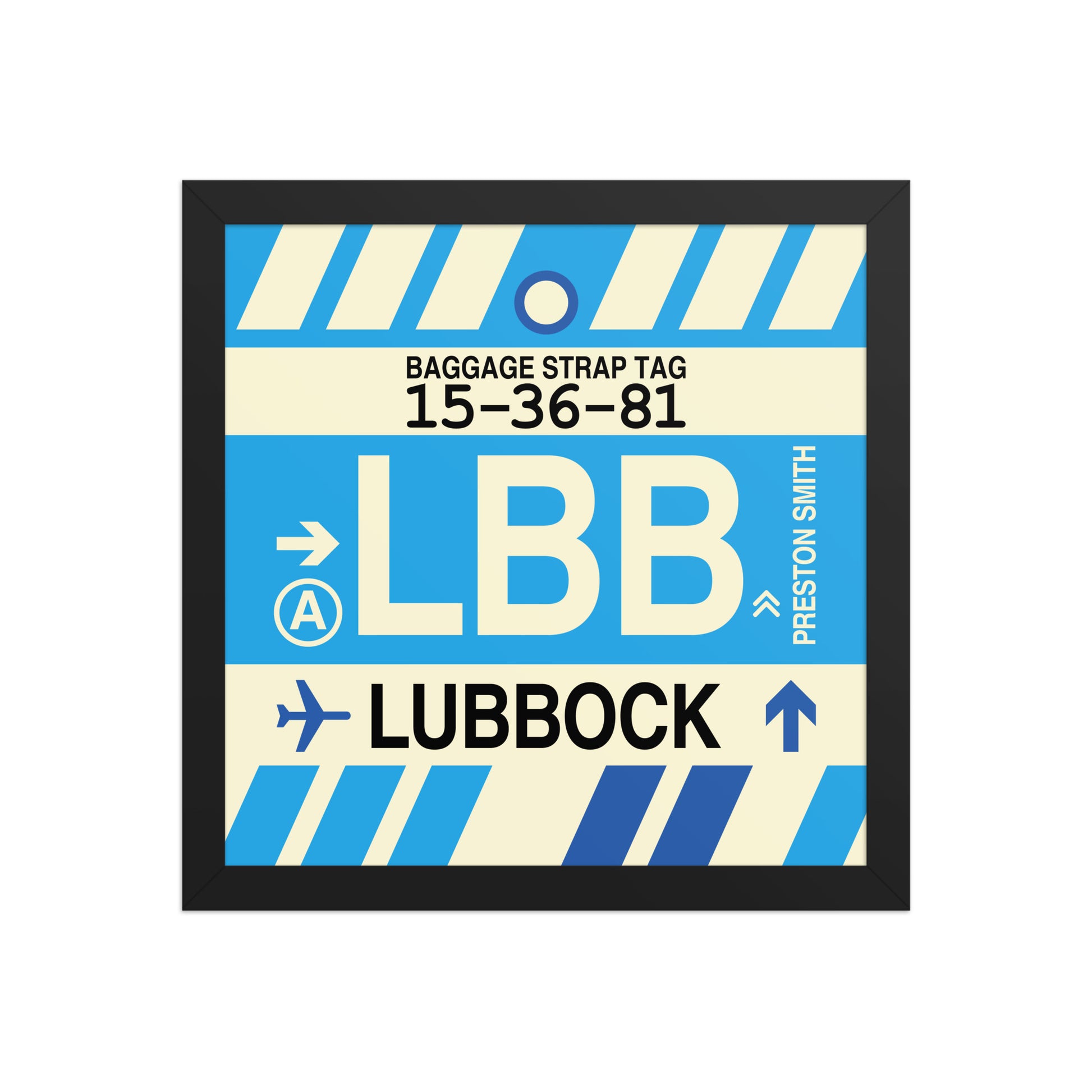 LBB Lubbock Framed Print • Jet Age Baggage Tag Design • YHM Designs - Image 03