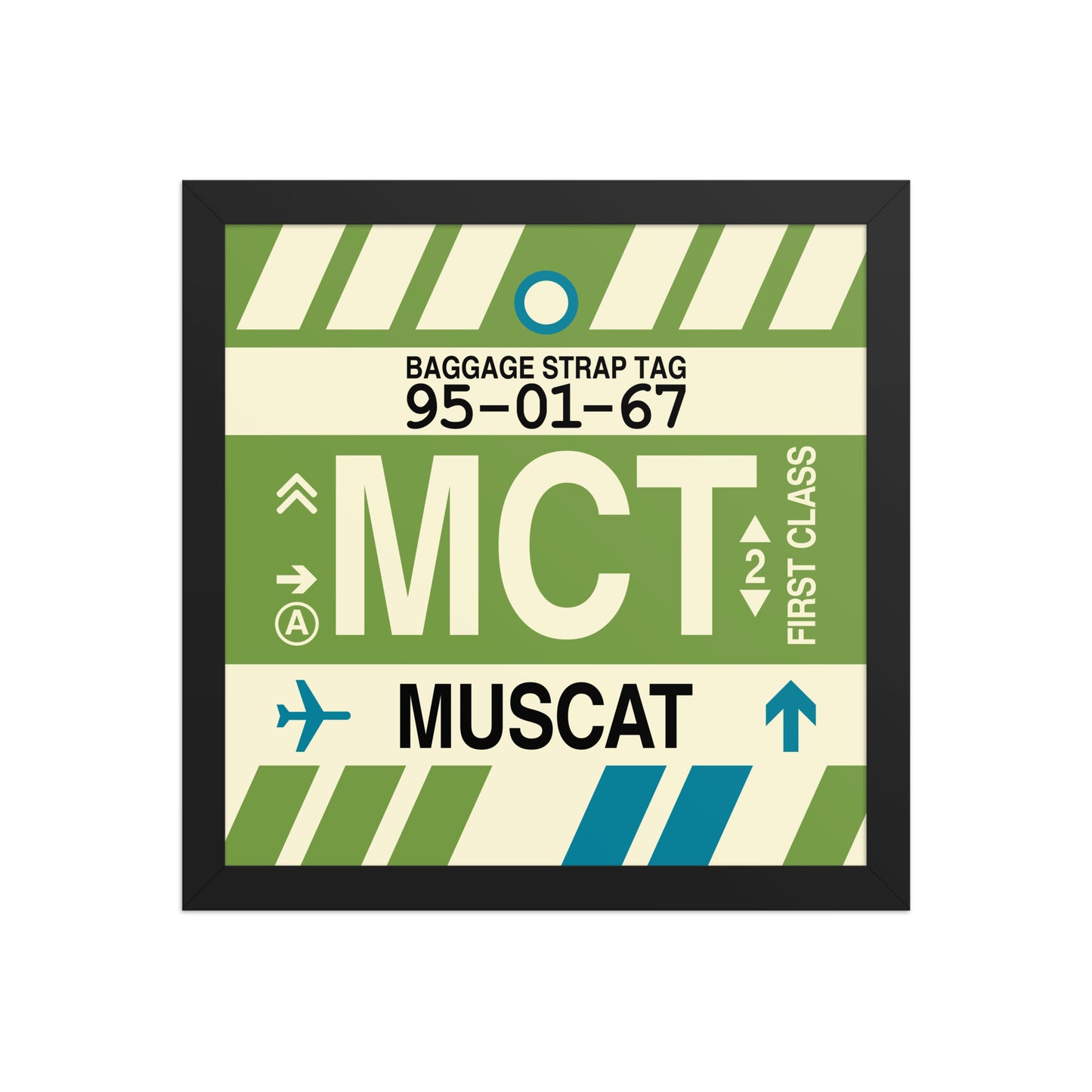 MCT Muscat Framed Print • Jet Age Baggage Tag Design • YHM Designs - Image 03