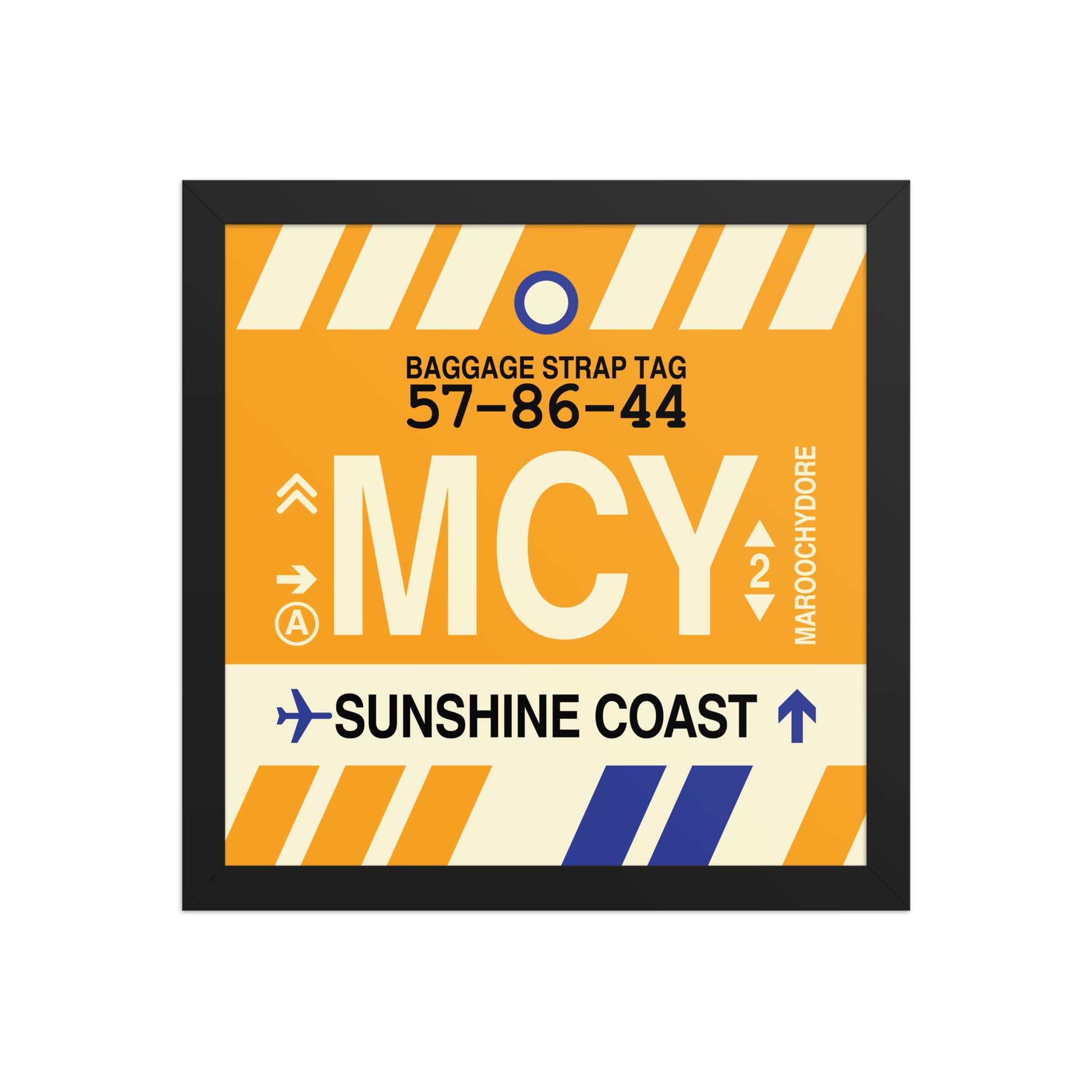 MCY Sunshine Coast Framed Print • Jet Age Baggage Tag Design • YHM Designs - Image 03