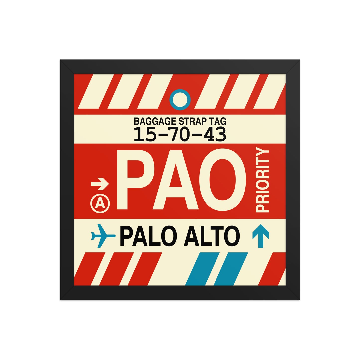 PAO Palo Alto Framed Print • Jet Age Baggage Tag Design • YHM Designs - Image 03