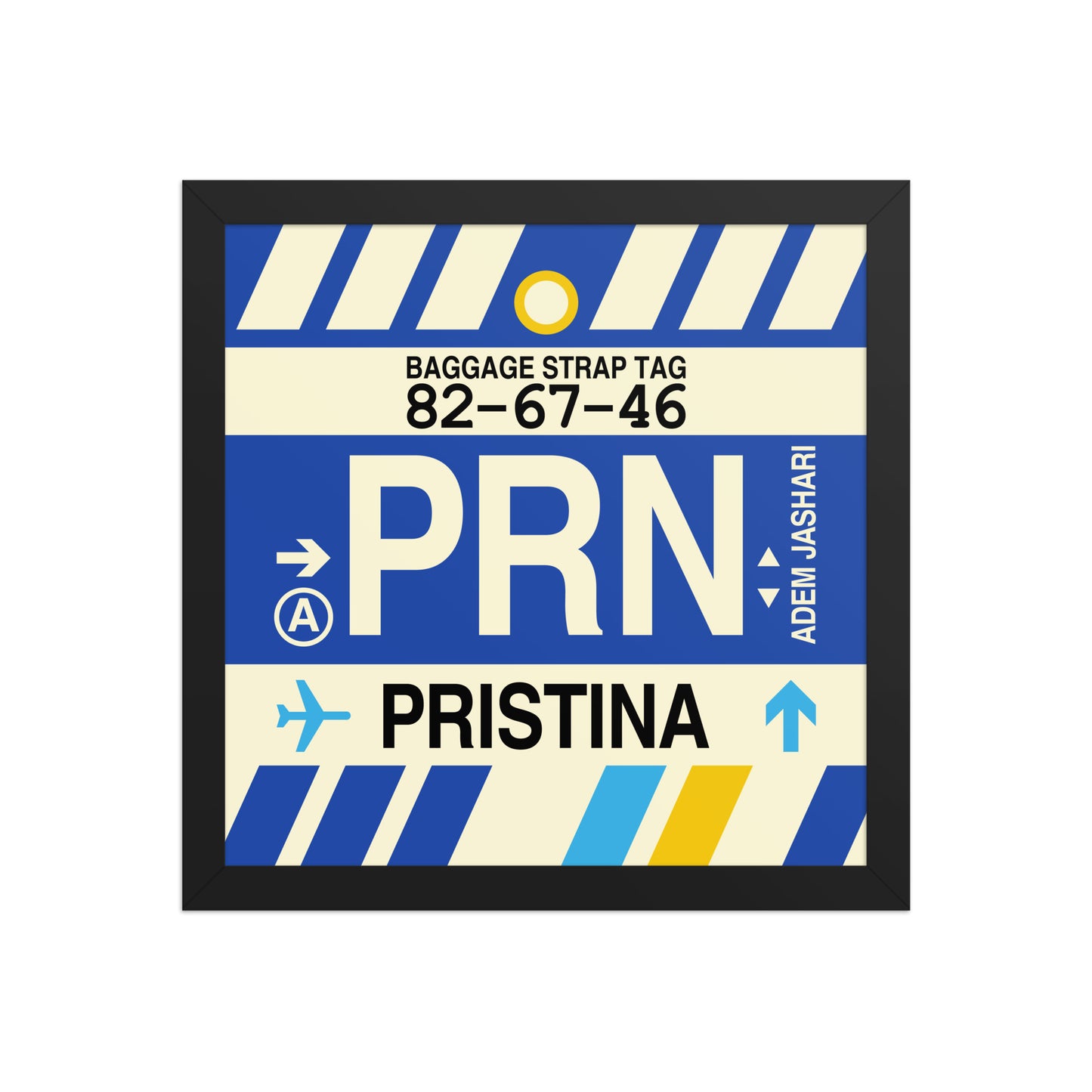 PRN Pristina Framed Print • Jet Age Baggage Tag Design • YHM Designs - Image 03