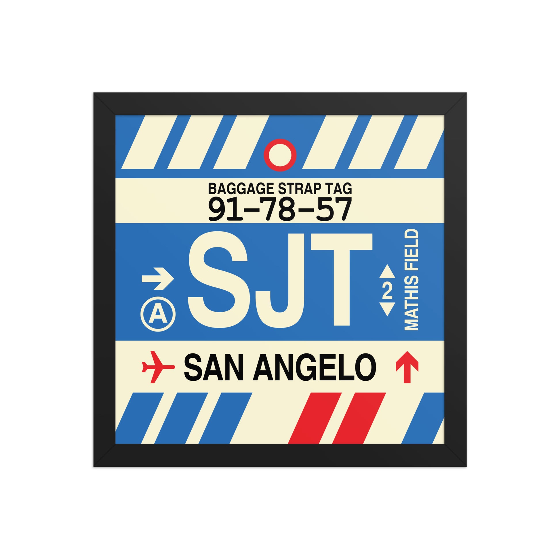 SJT San Angelo Framed Print • Jet Age Baggage Tag Design • YHM Designs - Image 03