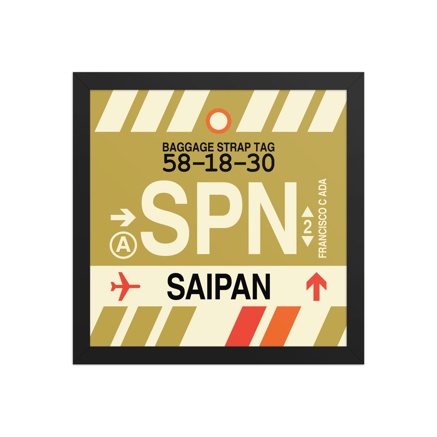 SPN Saipan Framed Print • Jet Age Baggage Tag Design • YHM Designs - Image 03