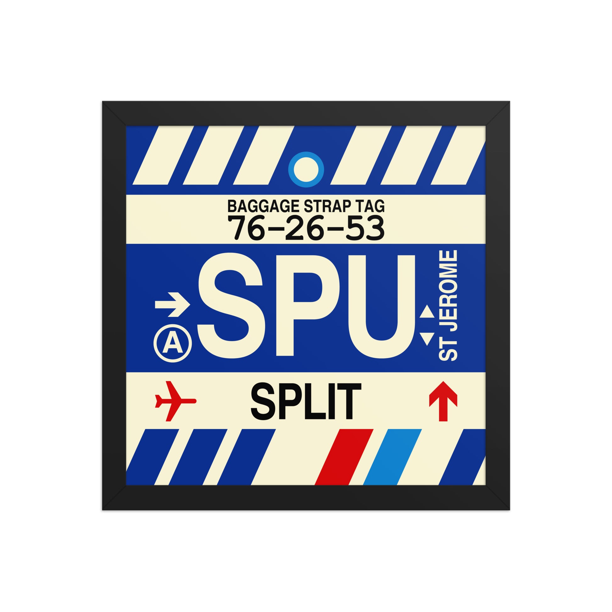 SPU Split Framed Print • Jet Age Baggage Tag Design • YHM Designs - Image 03