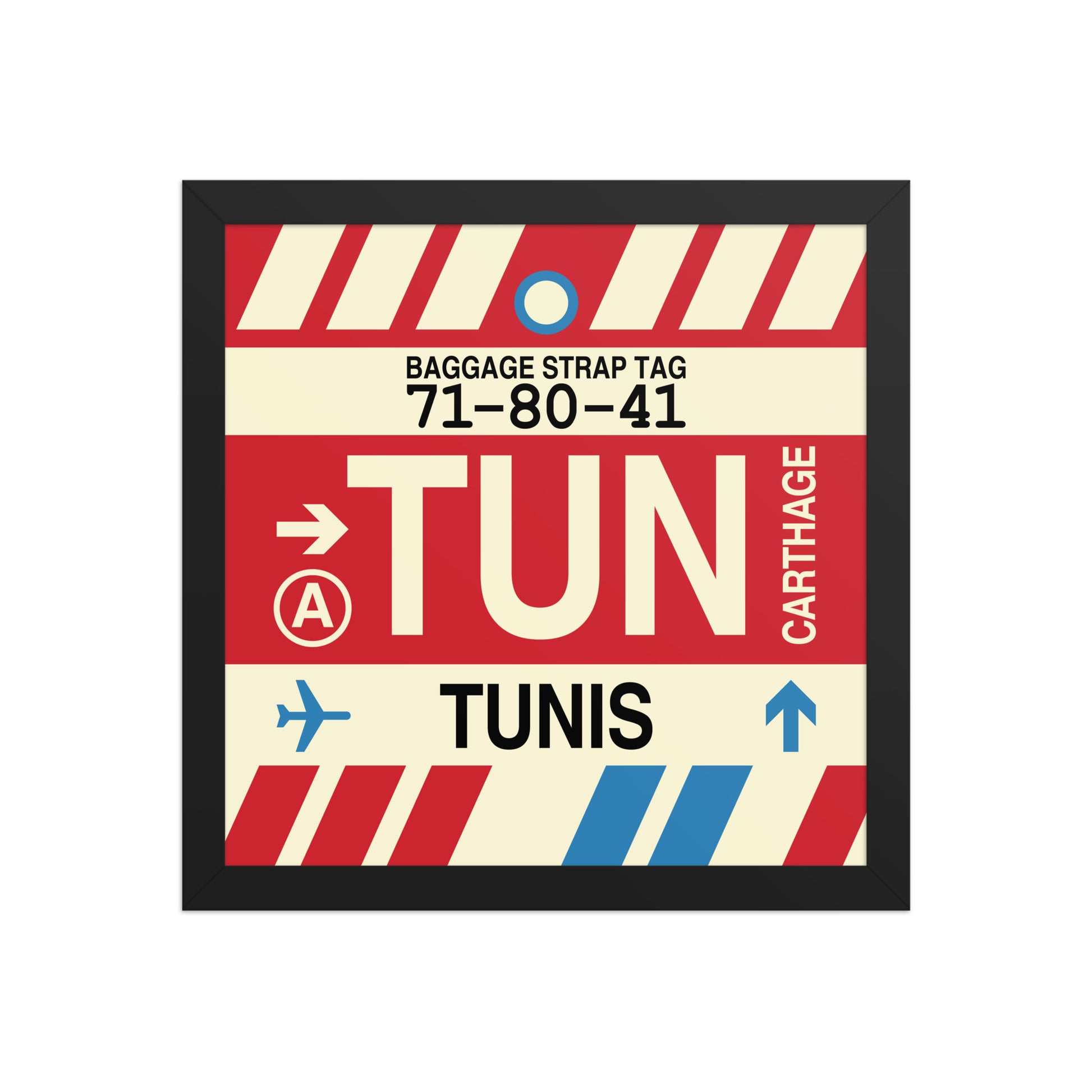 TUN Tunis Framed Print • Jet Age Baggage Tag Design • YHM Designs - Image 03