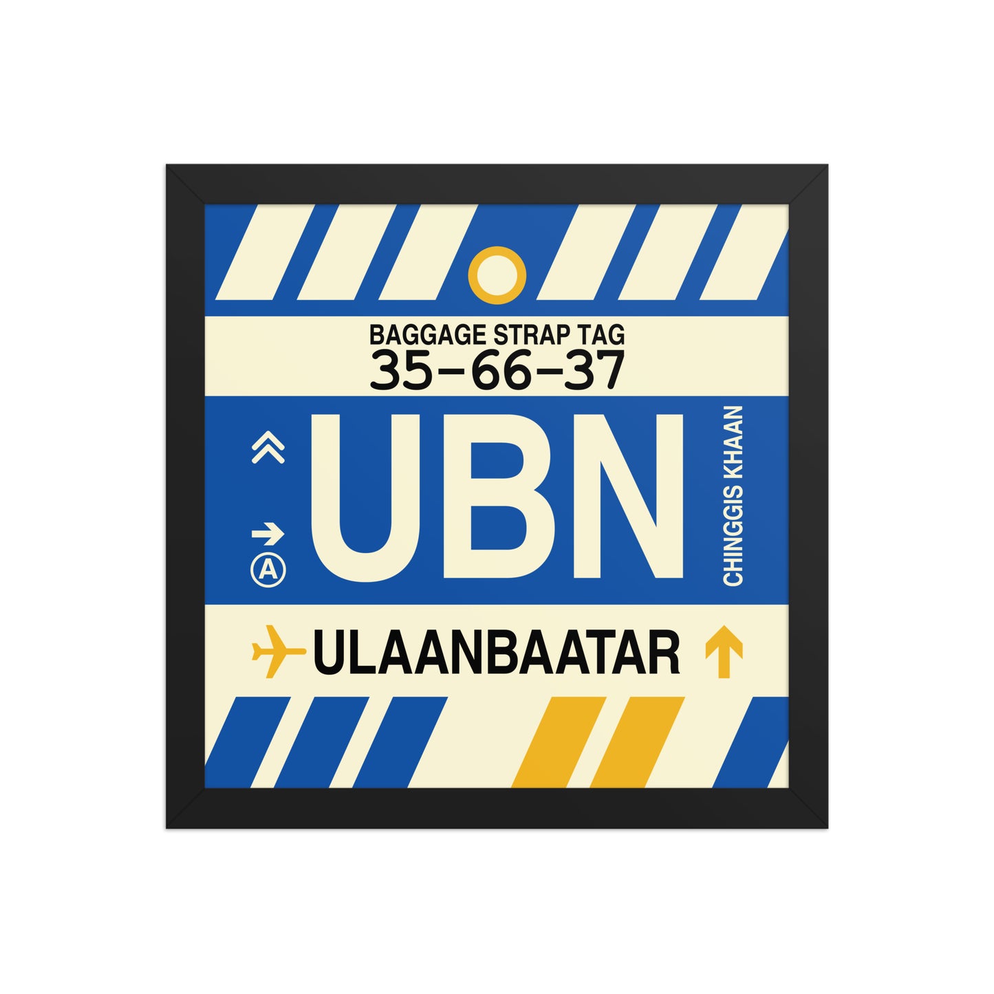 UBN Ulaanbaatar Framed Print • Jet Age Baggage Tag Design • YHM Designs - Image 03