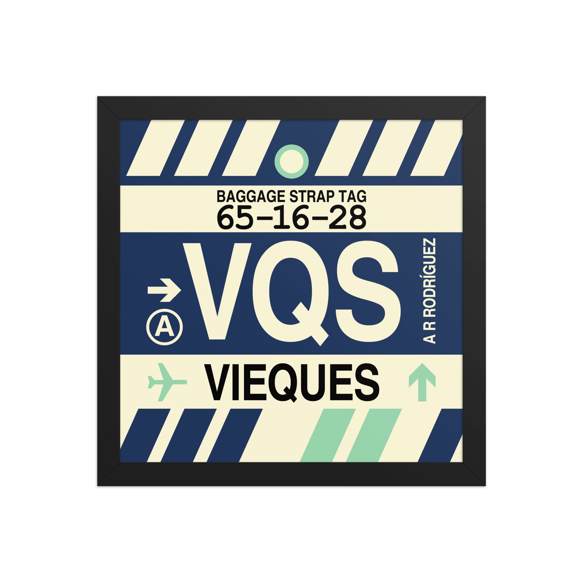 VQS Vieques Framed Print • Jet Age Baggage Tag Design • YHM Designs - Image 03