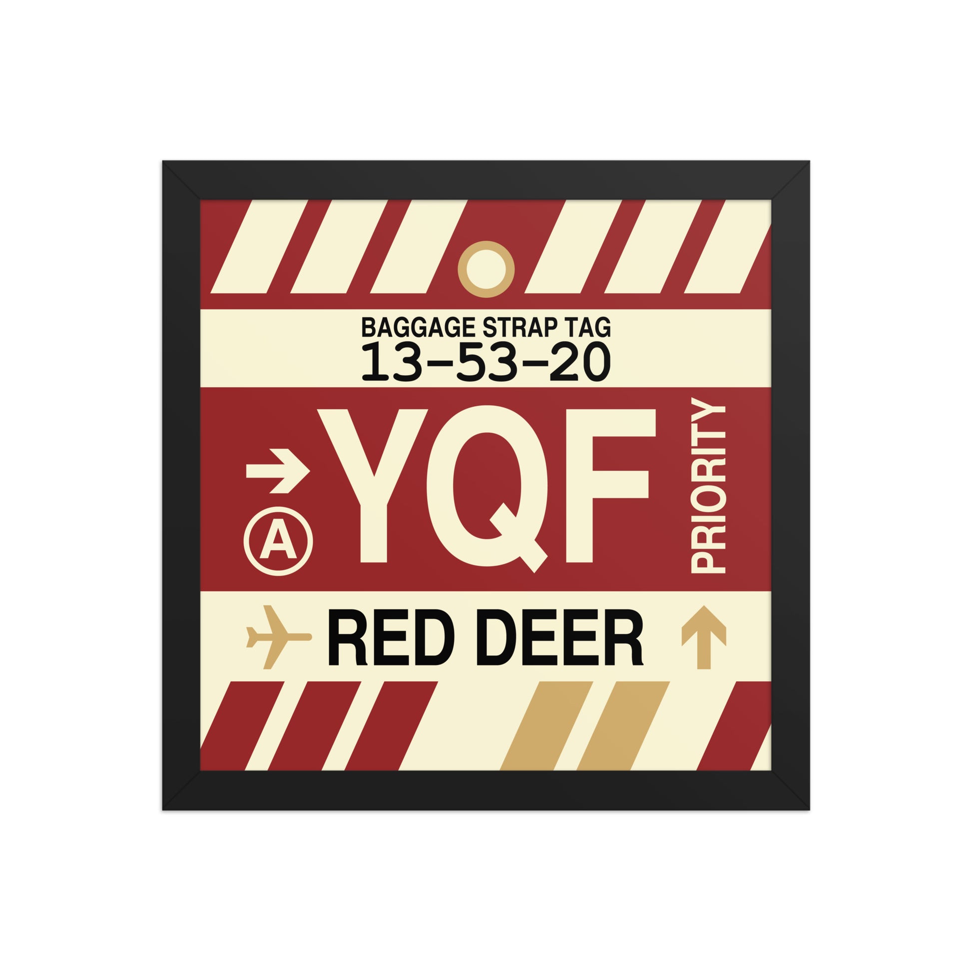 YQF Red Deer Framed Print • Jet Age Baggage Tag Design • YHM Designs - Image 03