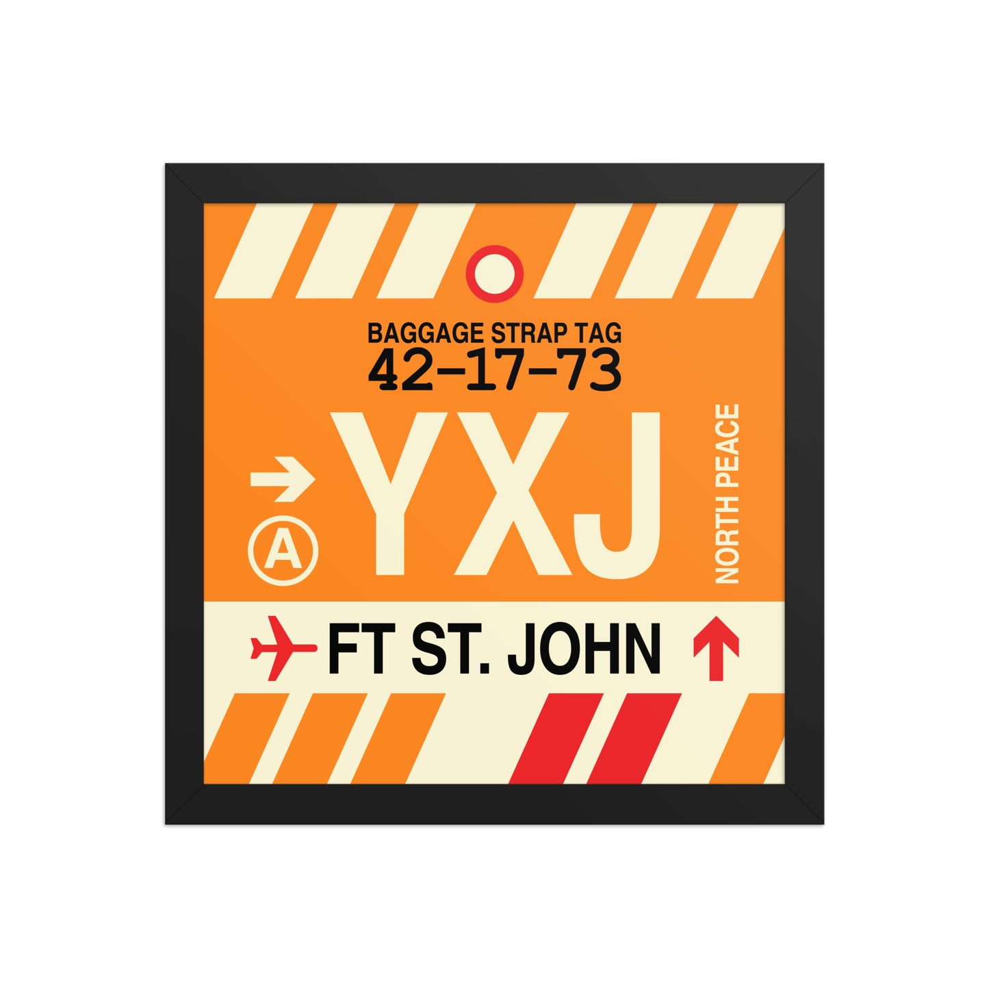 YXJ Fort St. John Framed Print • Jet Age Baggage Tag Design • YHM Designs - Image 03