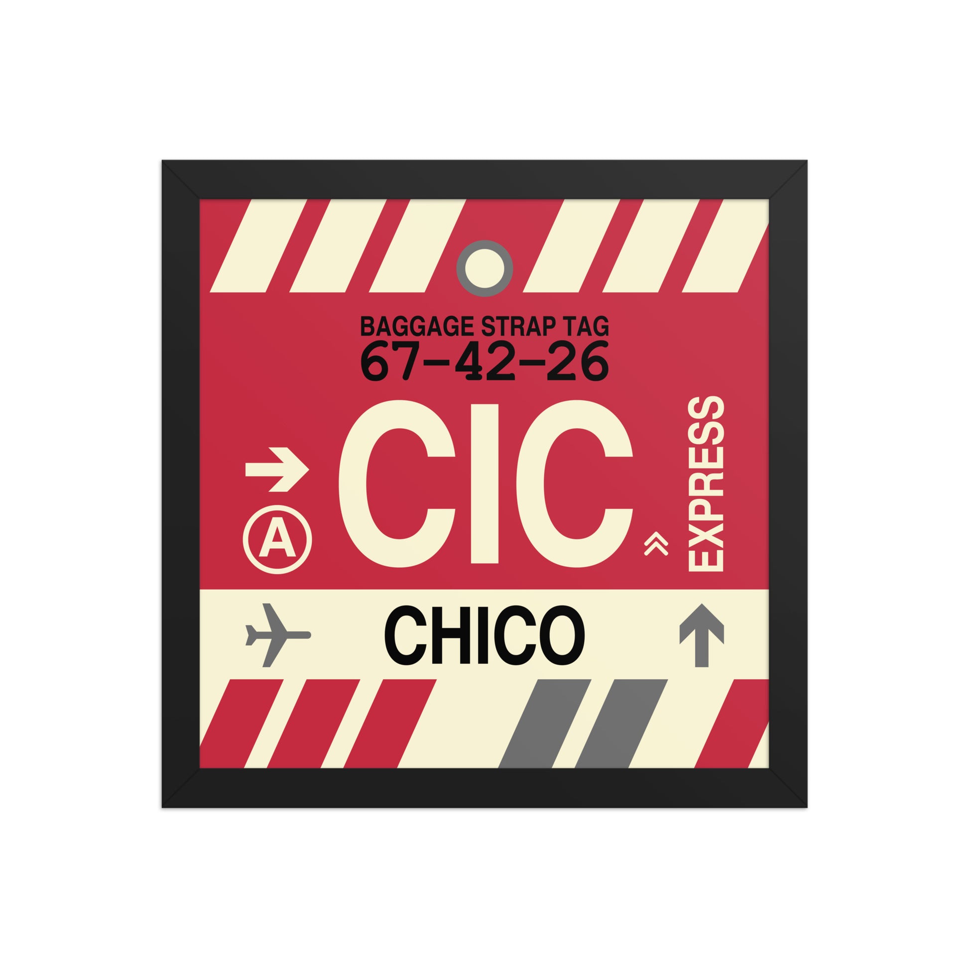 CIC Chico Framed Print • Jet Age Baggage Tag Design • YHM Designs - Image 03