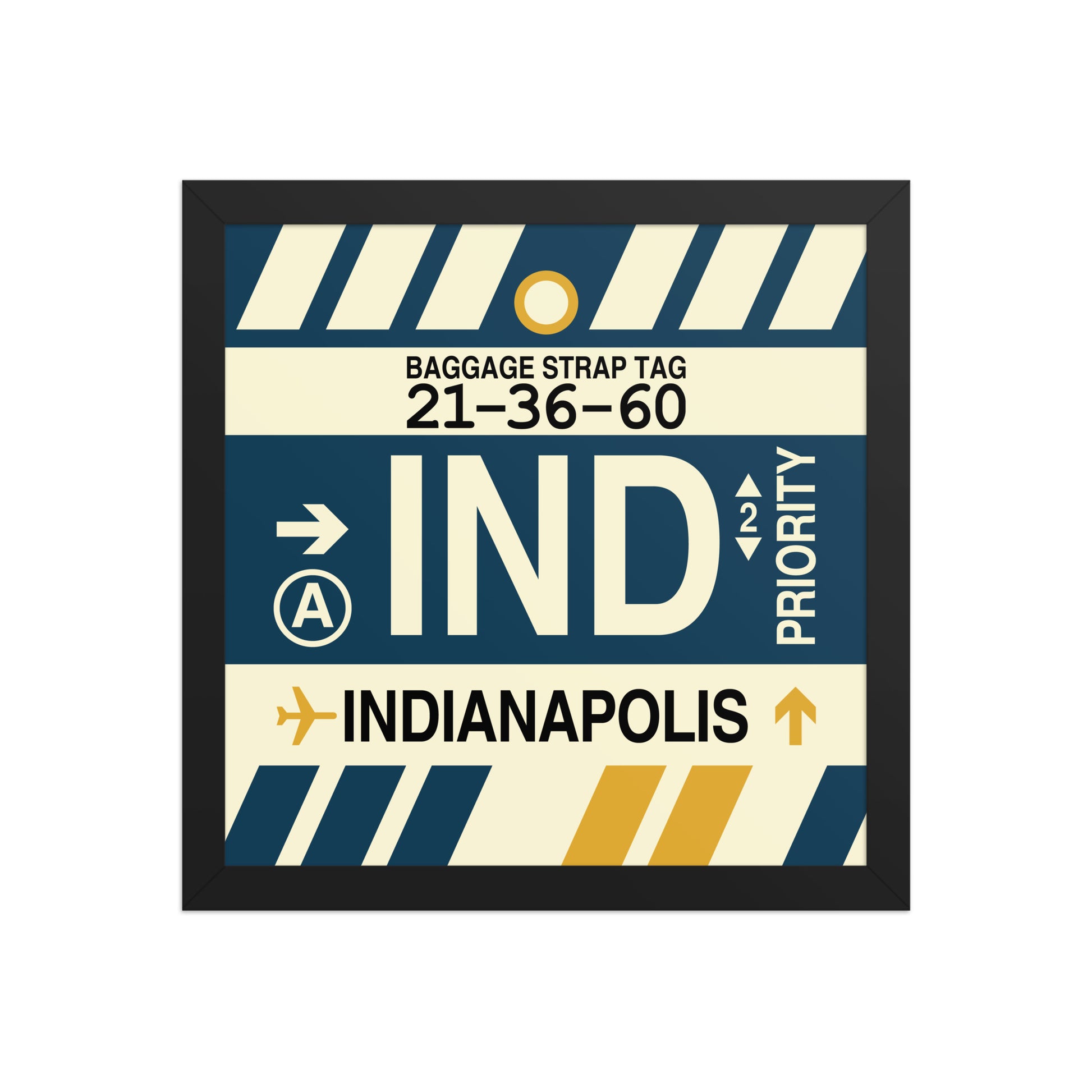 IND Indianapolis Framed Print • Jet Age Baggage Tag Design • YHM Designs - Image 04